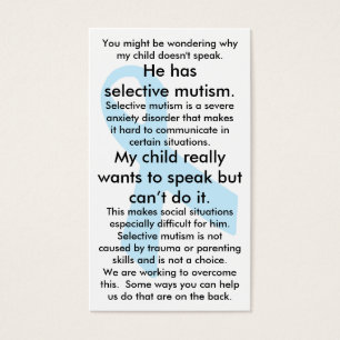 Selectieve Mutism deed en Don'ts (mannetje) Visitekaartjes