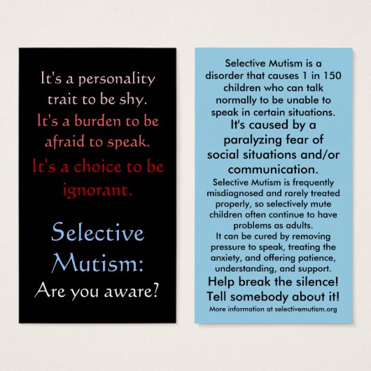 Selectieve Mutisme Awareness Visitekaartje (Voorkant /achterkant)