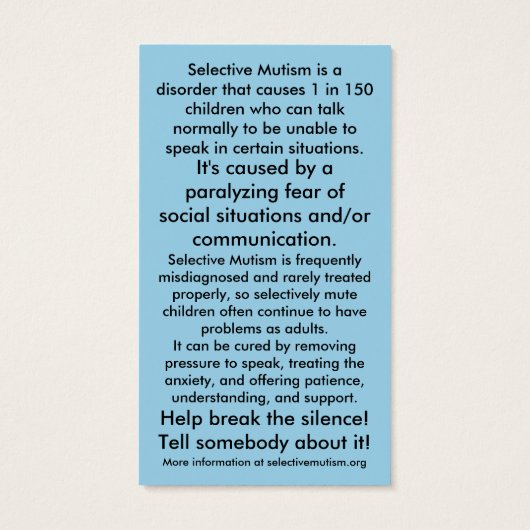 Selectieve Mutisme Awareness Visitekaartje (Achterkant)