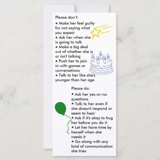 Selectieve Mutisme Birthday Boy Flat Card (Achterkant)