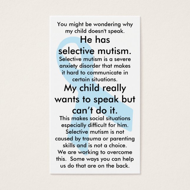 Selectieve Mutisme Do's and Don'ts (mannelijk) Visitekaartjes (Voorkant)