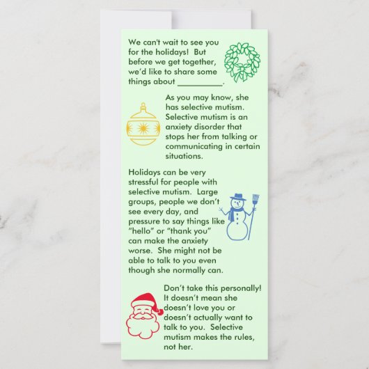Selectieve Mutisme Kerst Meisje Plat Kaart (Voorkant)
