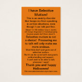 Selectieve Mutisme Trick-or-Treat Visitekaartje (Achterkant)