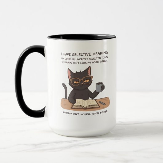 Selective Hearing Black Cat – Sarcastic Humor Mok (Links)