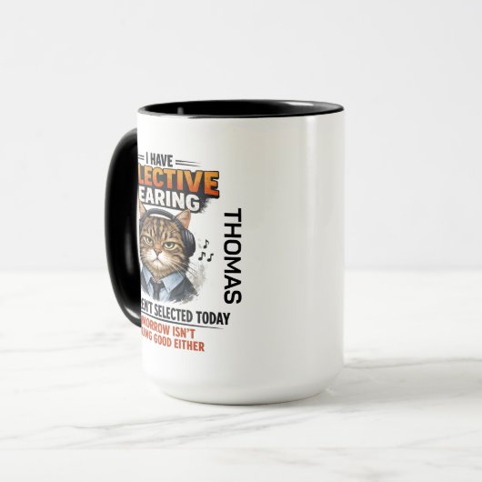 Selective Hearing Cat Mug | Funny Coworker Mok (Voorkant links)