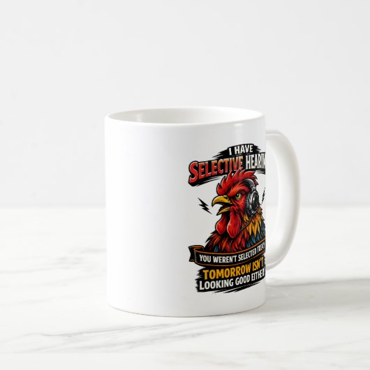 Selective Hearing Cat Mug | Funny Rooster Koffiemok (Voorkant rechts)
