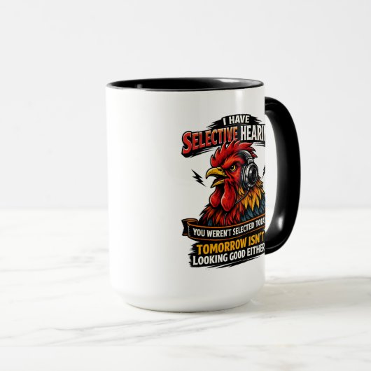 Selective Hearing Cat Mug | Funny Rooster Mok (Voorkant rechts)
