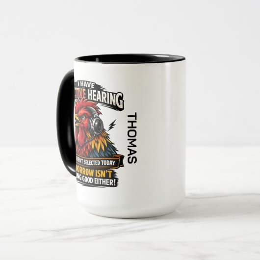 Selective Hearing Cat Mug | Funny Rooster Mok (Voorkant links)