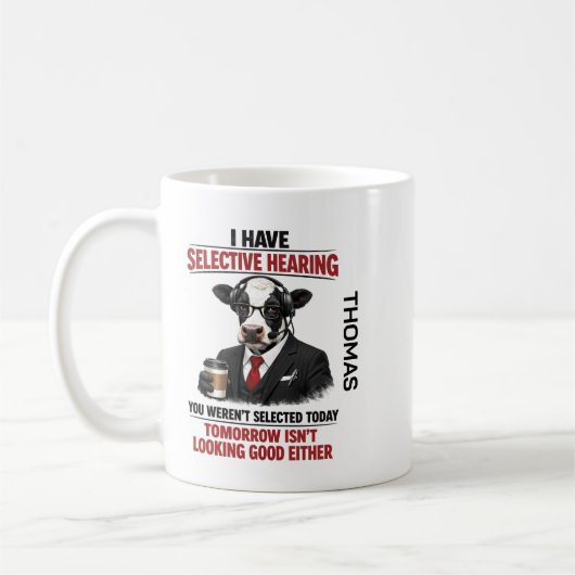 Selective Hearing cow Mug | Funny Coworker Koffiemok (Links)