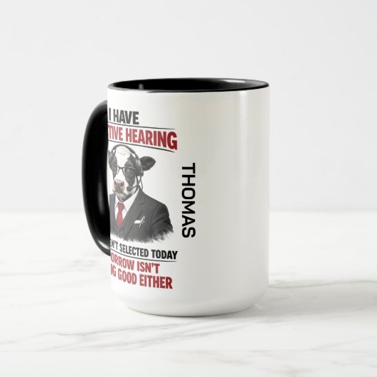 Selective Hearing cow Mug | Funny Coworker Mok (Voorkant links)
