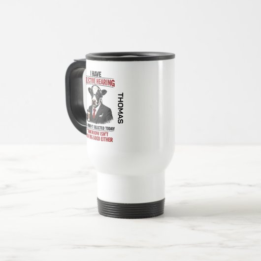 Selective Hearing cow Mug | Funny Coworker Reisbeker (Voorkant links)