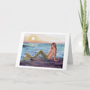Seleen mermaid in het wenskaart van de zonsopgang kaart