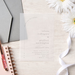 Selena minimalistische boog moderne bruiloft vellum uitnodigingen