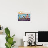 Selene mermaid in de zonnebrandmiddeldruk poster (Thuiskantoor)