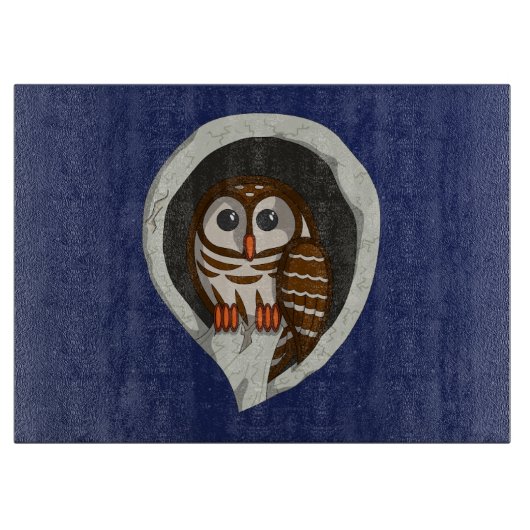 Selene the Owl Glass Cutting Board Snijplank (Voorkant)