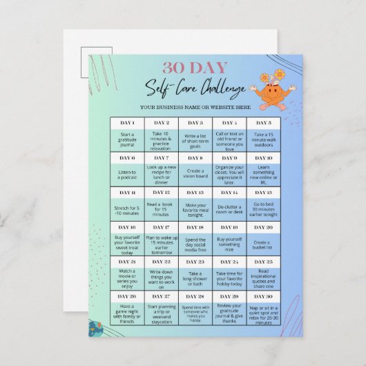 SELF-CARE CHALLENGE BRIEFKAARTEN - Personaliseren (Voorkant / Achterkant)