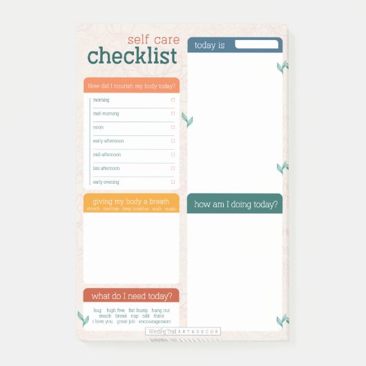 Self Care Checklist Post It Notes Pad (Voorkant)