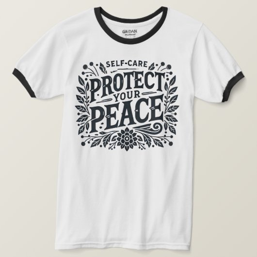 Self-Care Protect Peace Mannen Ringer T-shirt (Design voorkant)