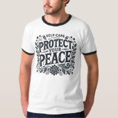 Self-Care Protect Peace Mannen Ringer T-shirt (Voorkant)