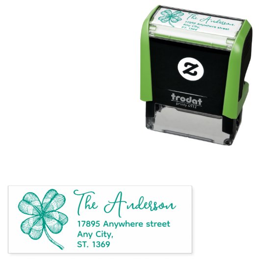 Self Inking Retour Adres Stempel met Lucky Clover (In situ)