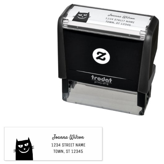 Self-Inking Stamp Funny Cat Grin Name Address Zelfinktende Stempel (In situ)