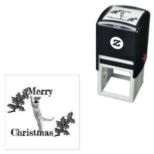 Self Inking Stamp - Vrolijk kerstfeest Holly en Ca Zelfinktende Stempel