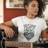 Self Love Best Love Quote Green Heart Design T-shirt