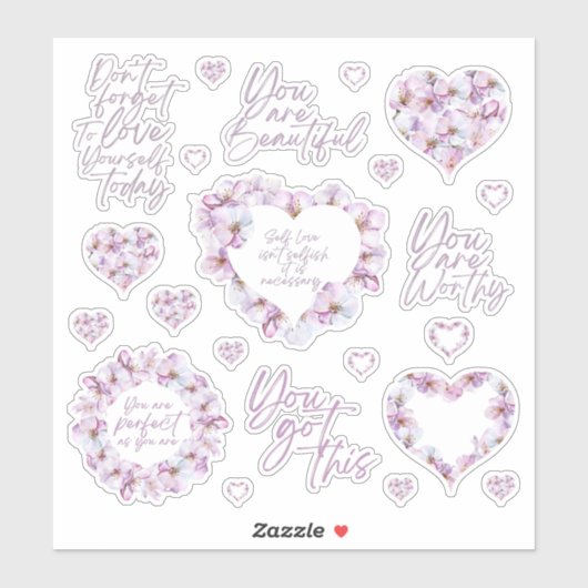 Self Love Cherry Blossom Custom-Cut Vinyl Stickers (Vel)