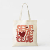 "Self Love Club" Retro Pink Groovy Graphic Tote Bag (Achterkant)