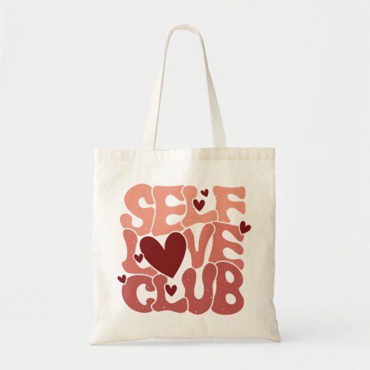 "Self Love Club" Retro Pink Groovy Graphic Tote Bag (Voorkant)