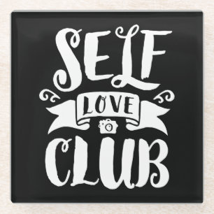 Self Love Club White Aangepaste achtergrondkleur Glazen Onderzetter