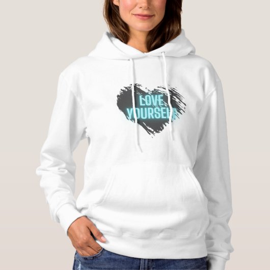 Self Love Hoodie - Wit met zwart hart en neon (Voorkant)