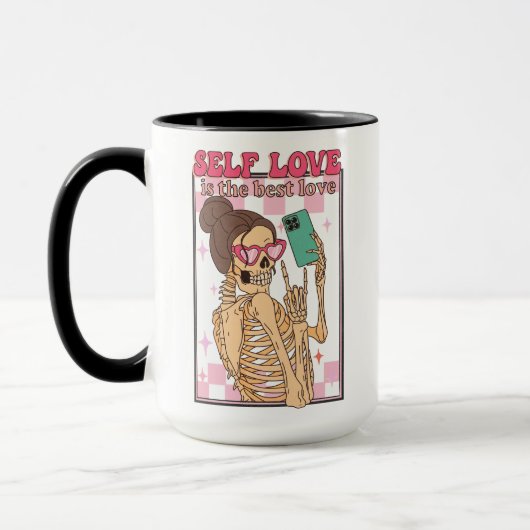 Self Love is Best Selfie Skeleton Retro Valentijn Mok (Links)