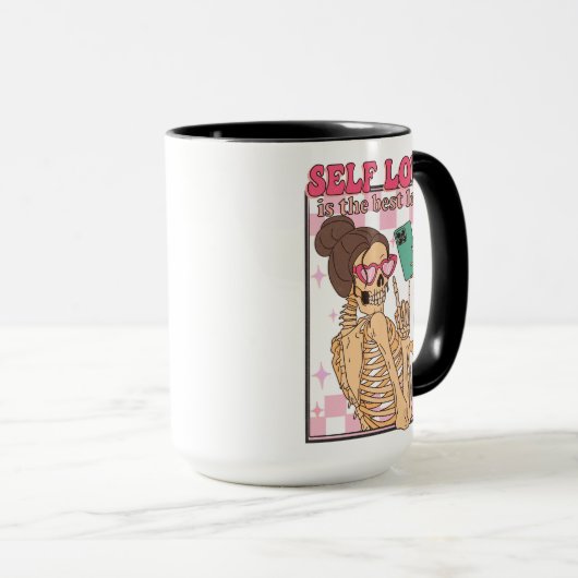 Self Love is Best Selfie Skeleton Retro Valentijn Mok (Voorkant rechts)