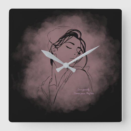 Self-Love Line Art Clock – "Love Yourself" Design Vierkante Klok (Voorkant)