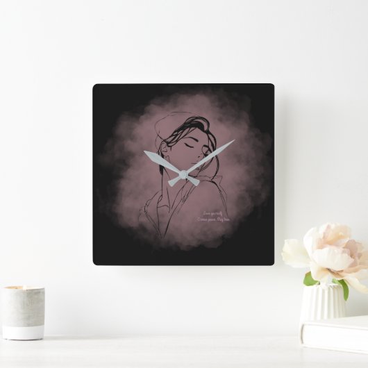 Self-Love Line Art Clock – "Love Yourself" Design Vierkante Klok (Huis)