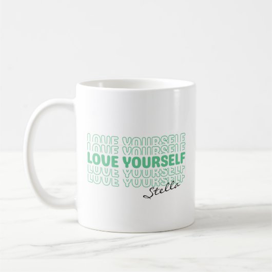 Self Love Mint Wavy Retro Custom Name Text Koffiemok (Links)