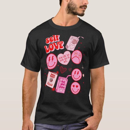 Self Love Retro Valentijnsdag Happy Face Boho He T-shirt (Voorkant)