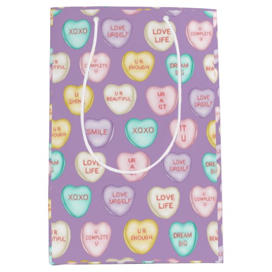 Self Love Snoep Hearts - Paarse Gift Bag Medium Cadeauzakje (Voorkant)