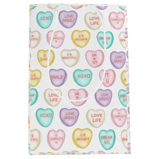 Self Love Snoep Hearts - White Gift Bag Medium Cadeauzakje (Voorkant)