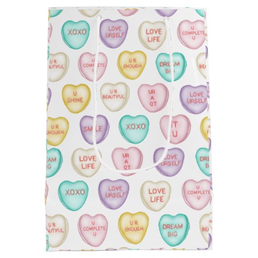 Self Love Snoep Hearts - White Gift Bag Medium Cadeauzakje (Achterkant)