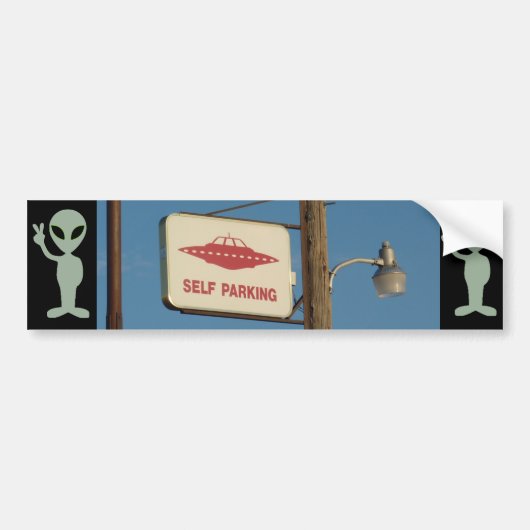 "Self Parking" UFO Alien Sign Bumpersticker (Voorkant)