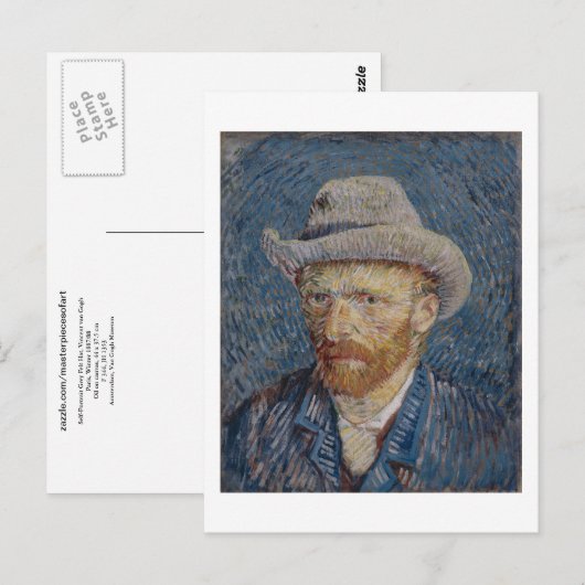 Self-Portrait Grey Felt Pet, Van Gogh Fine Art Briefkaart (Voorkant / Achterkant)