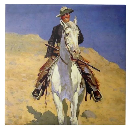 “Self Portrait on a Horse” by Frederic Remington Tegeltje (Voorkant)