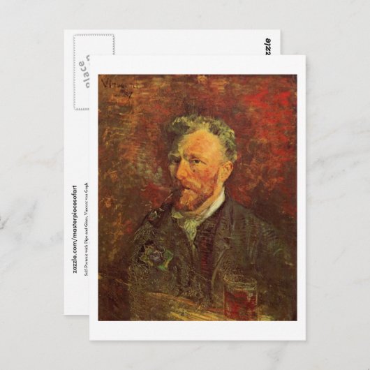 Self-Portrait, Pipe en Glass, Vincent van Gogh Briefkaart (Voorkant / Achterkant)