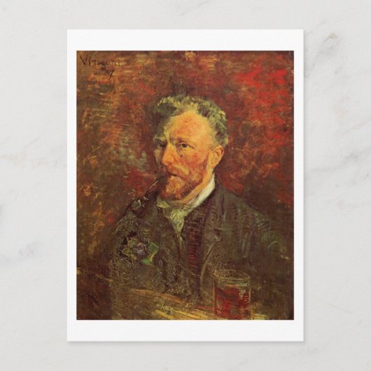 Self-Portrait, Pipe en Glass, Vincent van Gogh Briefkaart (Voorkant)