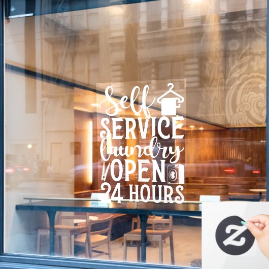 Self Service Laundry Open 24 Hours Raamsticker (Cafe Raam)