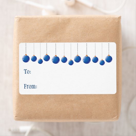 Self-Stick Gift Label: Blue-kerstballen Etiket (Insitu)