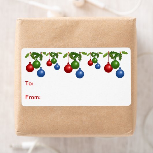 Self-Stick Gift Label: gekleurde kerstballen Etiket (Insitu)