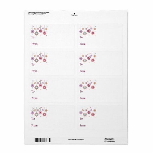 Self-Stick Gift Label: gekleurde kerstsnowflakes Etiket (Full Sheet)